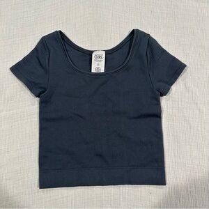Athleta Girl Dark Gray-Blue Ribbed Crop Top Short Sleeve Activewear Girls S/7
